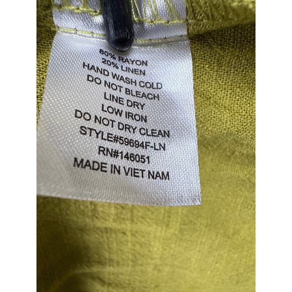 Monteau Los Angeles Faux Wrap Dress Linen Blend Flutter Sleeve Elastic Waist M - Picture 5 of 5